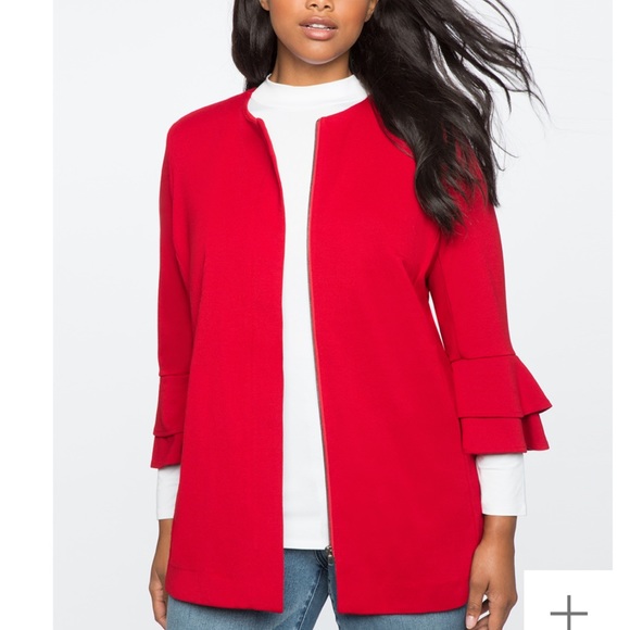 Eloquii Jackets & Blazers - ELOQUII RED RUFFLE BLAZER 3/4 SLEEVE ZIP FRONT SIZE 14